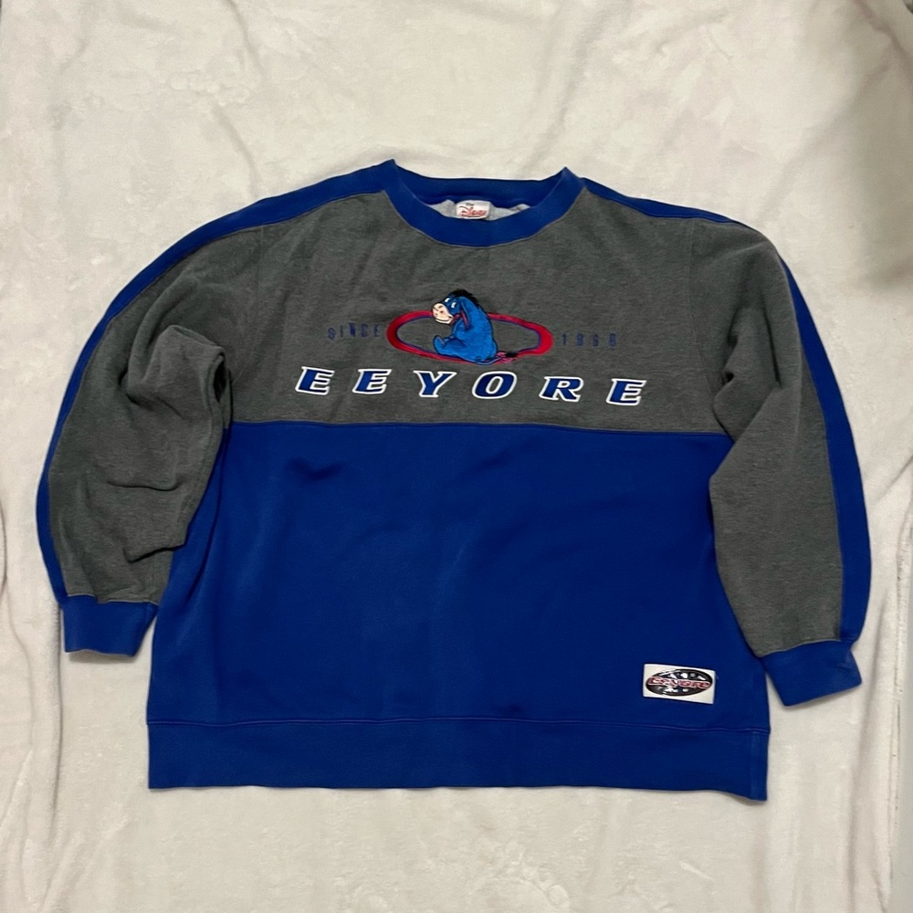 Disney Eeyore Blue and Gray Men's Crewneck Sweater